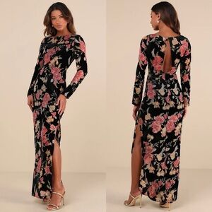 Lulu's Black and Pink Floral Long Sleeve Dress